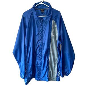 Nike Blue Gray Athletic Windbreaker Rain Zip Up Jacket XXL Zip Pockets